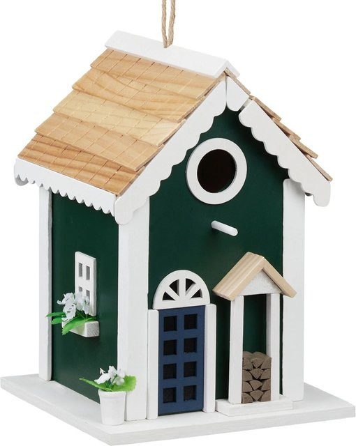 Relaxdays Vogelhaus im Landhausstil aus Holz, Grün Weiß, H: 25,5 cm, B: 18,5 cm, T: 18,5 cm - Bild 1