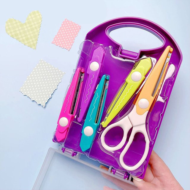 5er-Set minimalistische Spitzenschere mit gewelltem Muster und abgerundeter Spitze für Kinder und Studenten - Bild 1