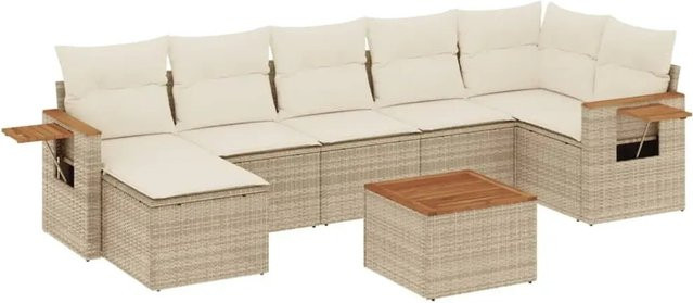 vidaXL 8-teilige Garten-Sofagarnitur aus Poly-Rattan und Akazienholz in Beige und Cremeweiß mit Kissen - Bild 1