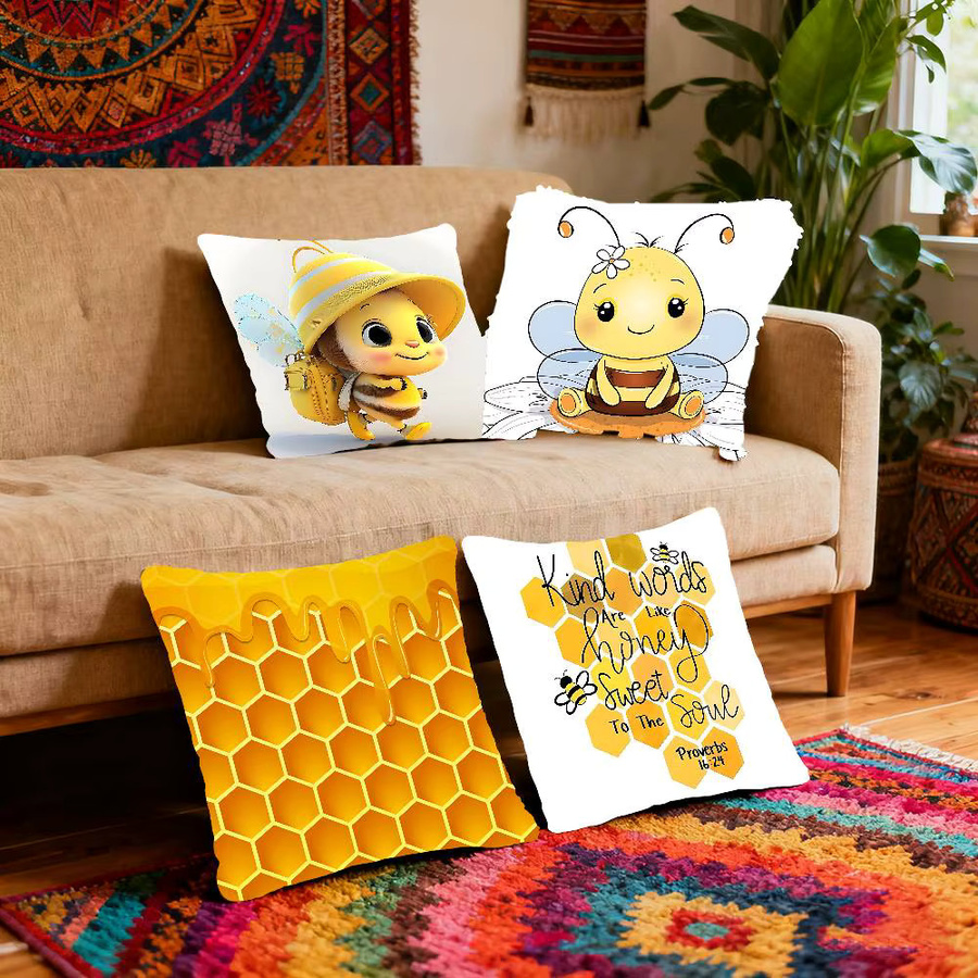 Bee & Letter Grafischer Kissenbezug aus Polyester mit Tiermotiv, B/B/H: 40 x 40 x 40 cm - Bild 2