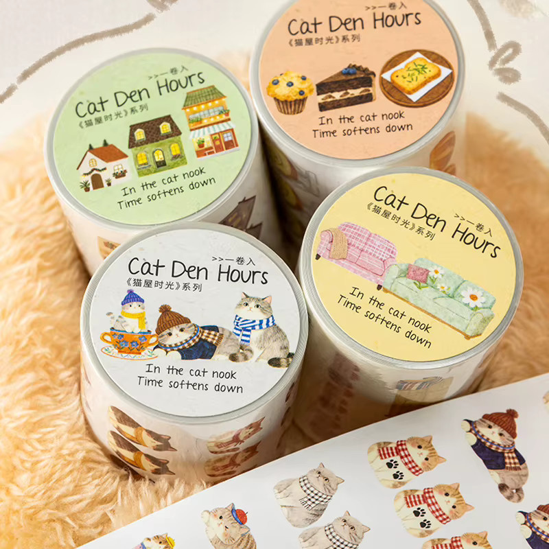 Mr.Paper Washi Tape Rolle mit Katzen- und Bäckerei-Motiv in Multicolour, 200 cm Dekorationsband für Scrapbook, Tagebuch und DIY-Projekte - Bild 2