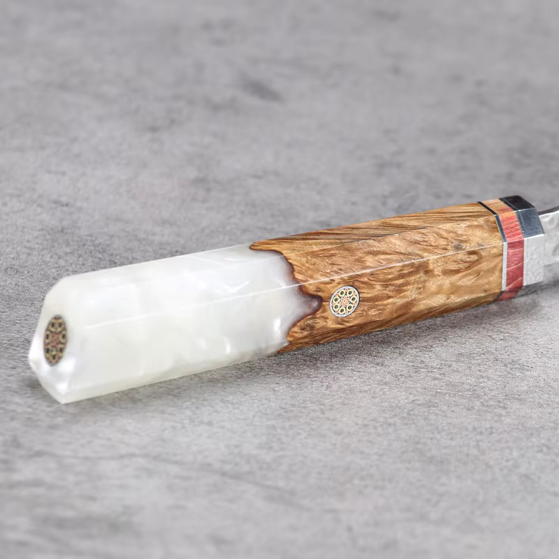 Baovim Santoku Kochmesser aus Damaszener Stahl mit Harzholz-Griff in Multicolour - Bild 4