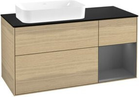 V&B Waschtischunterschrank Finion mit Wandbeleuchtung, Farbe Anthrazit und Eichenfurnier, B: 120 cm, T: 60 cm, H: 60 cm - Bild 1