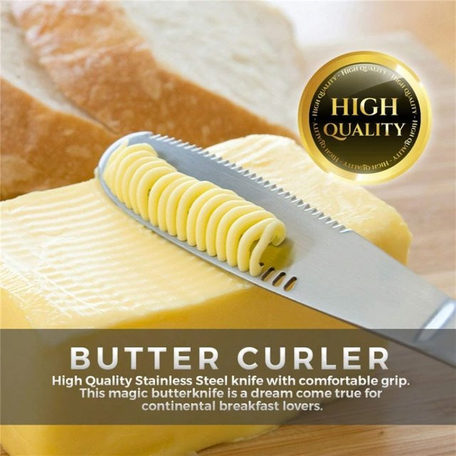 XMSJ Edelstahl-Buttermesser mit Löchern in Silber, multifunktionaler Käseverteiler und Kaltbutter-Curler für Marmelade, Sahne, Toast und Brot - Bild 1
