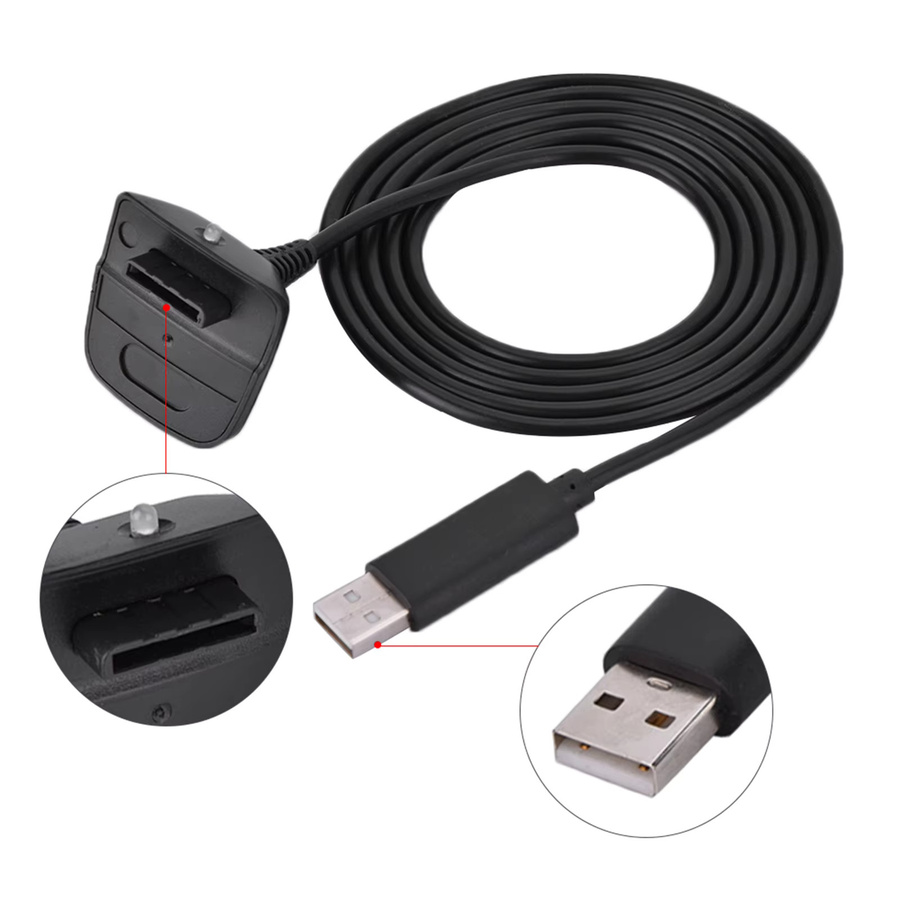 Microsoft USB-Ladekabel für Xbox 360 Controller in Schwarz mit Kupferkern für schnelles Laden - Bild 2