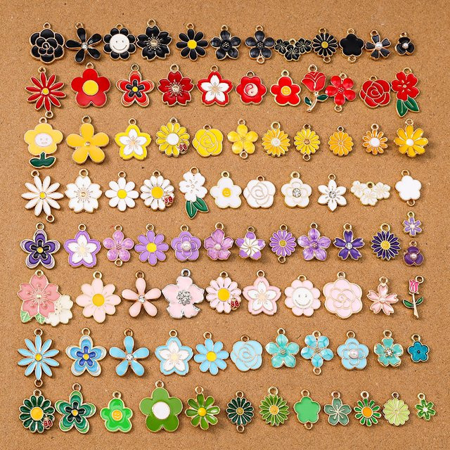 Tenande Charms-Anhänger, Emaille-Blumen, 10 Stück - Bild 1