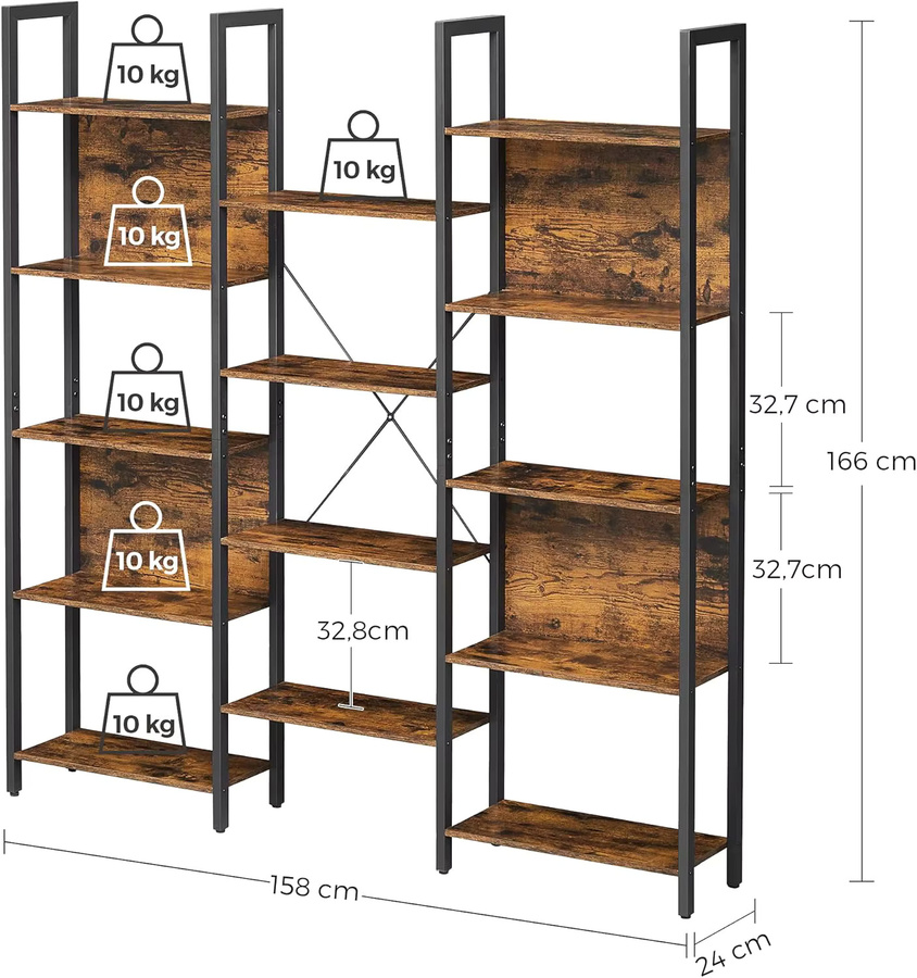 VASAGLE Leiterregal im Industrie-Design mit 14 Ablagen aus Metall und Holz, Farbe: Braun - Bild 4