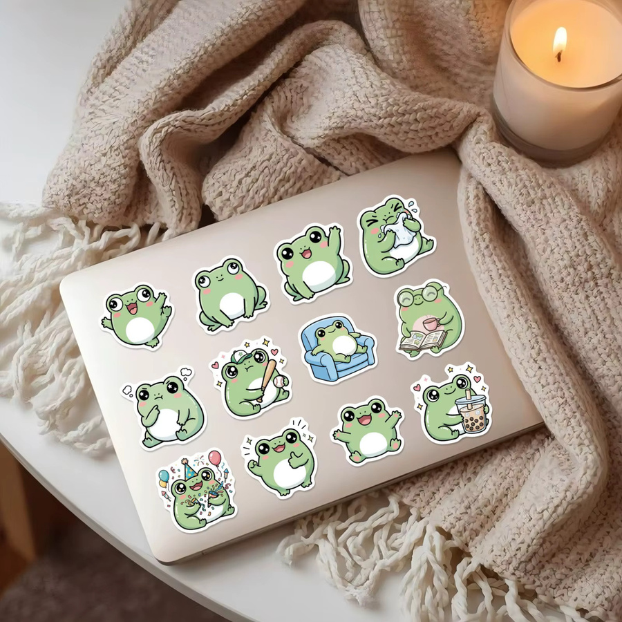 Wasserfeste Cartoon-Frosch-Aufkleber in Multicolour für Notizbücher, Laptops und DIY-Projekte, 56 bis 112 Stück - Bild 2