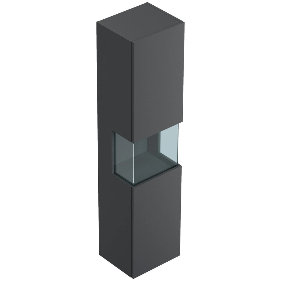 Posseik Badezimmer Hochschrank Limes Wandmontage mit Glaselement und Softclose in Weiß oder Grafit, Höhe: 150 cm - Bild 2