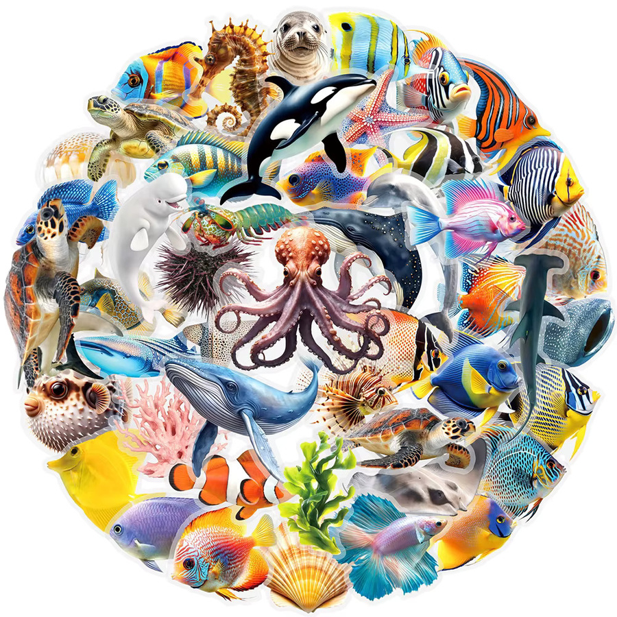 Rspctou Meereslebewesen-Aufkleber, transparent, multicolor, 10-teiliges Set - Bild 2