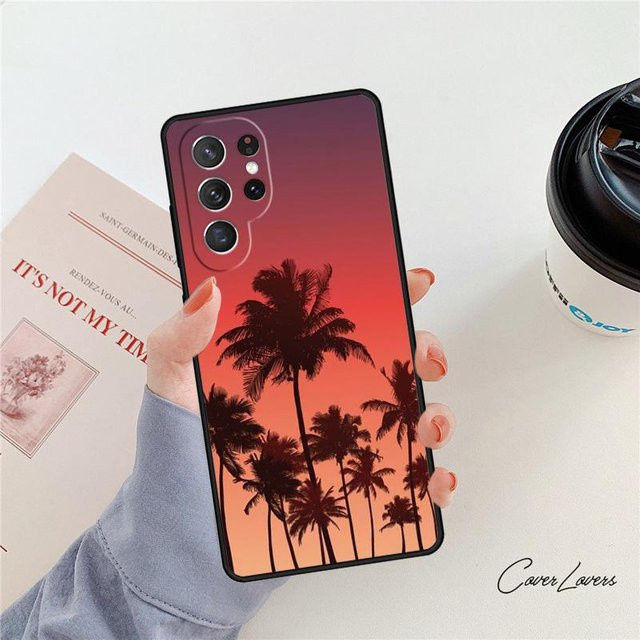 Handyhülle mit Sommer Strand Sonnenuntergang und Palmenbaum Motiv für Samsung Galaxy S24 S25 S23 S22 Ultra Note 10 20 Plus S21 S20 FE Multicolor - Bild 1