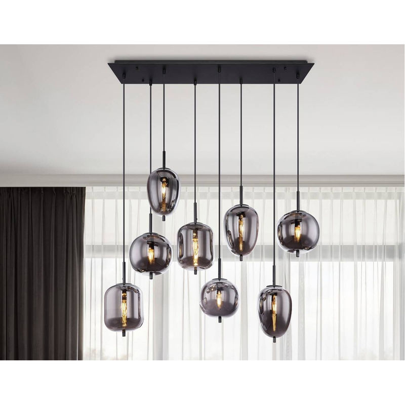 Globo Lighting Pendelleuchte Blacky in Schwarz mit Rauchglas, B/H/T: 34 x 120 x 94 cm, E14, 8 Fassungen - Bild 3