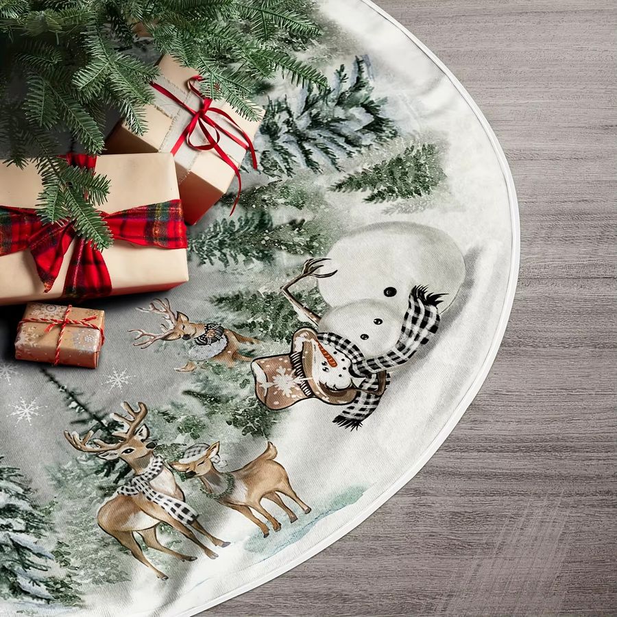 VIKAMA Weihnachtsbaum Rock mit Schneemann und Rentier in Weiß zur Weihnachtsdekoration - Bild 3