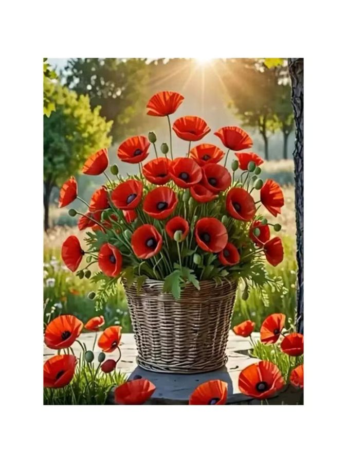 YUTTEE Diamant Mosaik Mohnblume DIY Set für Erwachsene, Rundes Strass Stickerei Bild als Wandkunst - Bild 3