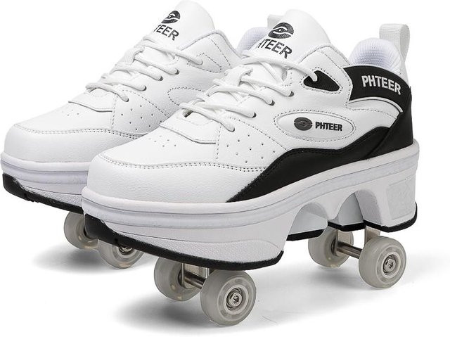FANQISON Kinder-Rollschuhe mit Doppelrollen, Deformationsschuhe, weiß/schwarz - Bild 1
