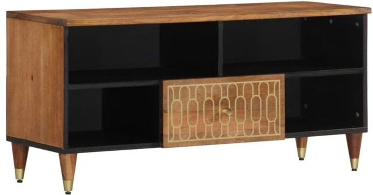 Vidaxl TV-Schrank aus Massivholz Mango und Metall im Retro-Design, Braun/Natur, B/T/H: 100 x 33 x 46 cm - Bild 1