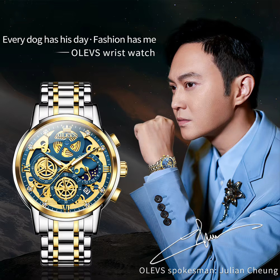 OLEVS Armbanduhr Chronograph, Quarz, Edelstahl, Rosa, Unisex - Bild 5
