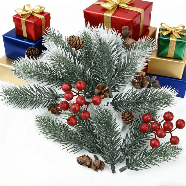 Dekorative künstliche Kiefernnadeln und Schneeflocken aus Kunststoff für deinen Weihnachts- und Hochzeitskranz DIY-Set von smr - Bild 1