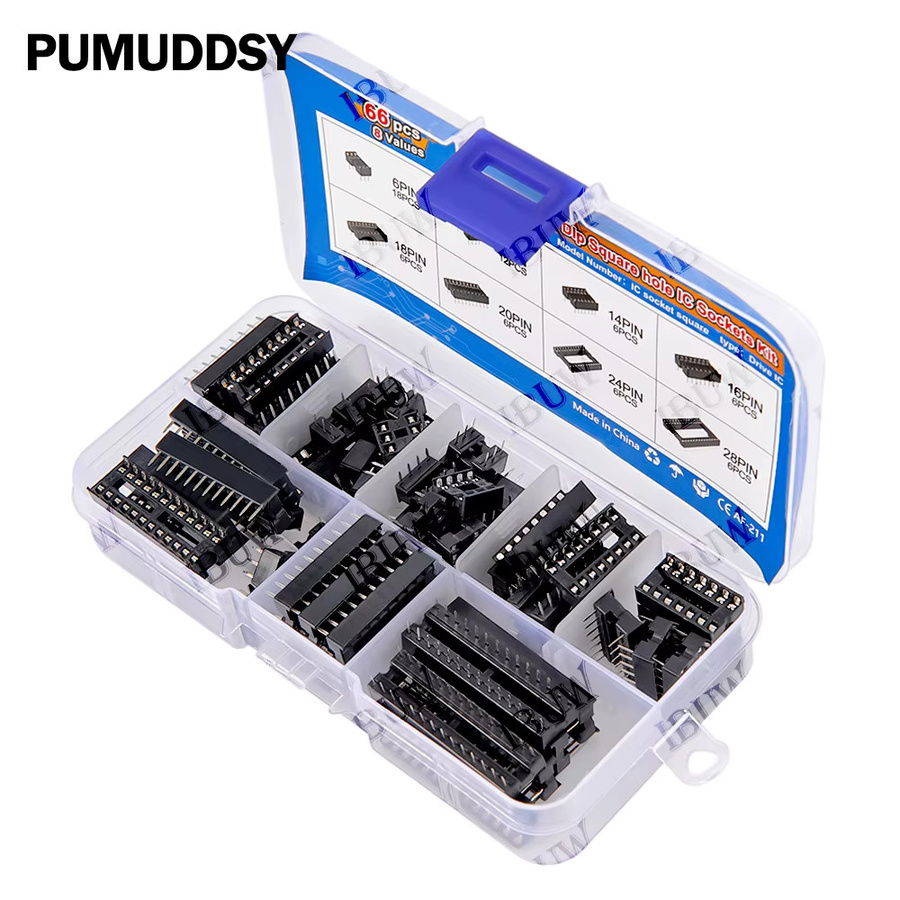 66er Set DIP IC-Sockel Adapter Kit mit Box, Löt-Typ Steckverbinder für 6 bis 28 Pin, Farbe: Schwarz - Bild 2