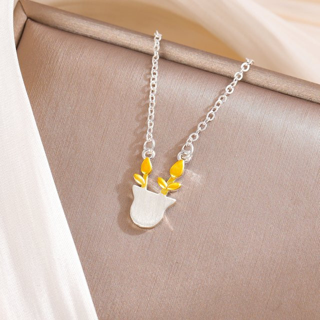 GaGa-Duck Halskette, 925 Silber, Blumentopf-Anhänger, Unisex - Bild 1