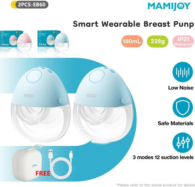 MAMIJOY Tragbare elektrische Milchpumpe EB60 in Blau mit 12 Saugstufen und 3 Speichermodi, geräuscharm unter 35 dB - Bild 1
