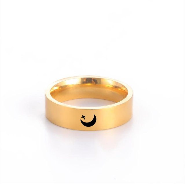 YULIN Ringe Edelstahl, Gold, Mond-Sonnen-Design, Unisex, 10&6mm breit - Bild 1