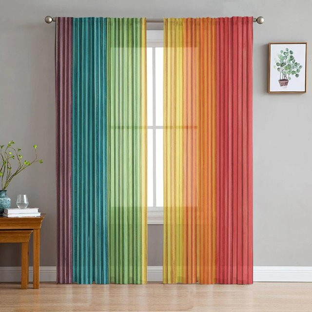 A Family Of Home Textiles Transparenter Tüll-Vorhang mit Regenbogen-Farbverlauf und Grafikprint, Mehrfarbig, B: 135 cm, H: 114 cm - Bild 1