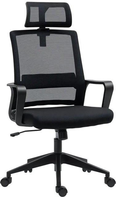 HOMCOM Bürostuhl mit Armlehnen und Kopfstütze aus Mesh in Schwarz, B/T/H: 60 x 64 x 102-112 cm - Bild 1