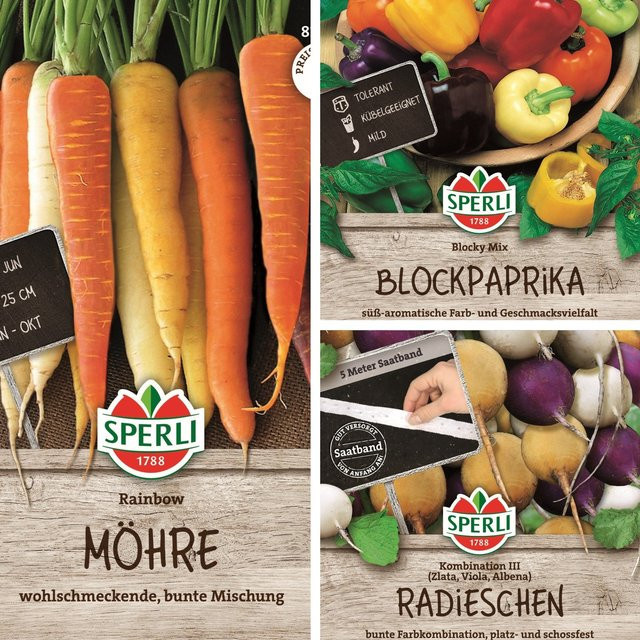 SPERLI Samen-Set Bunte Gemüsevielfalt mit 3 x Saatgut in verschiedenen Farben - Bild 1