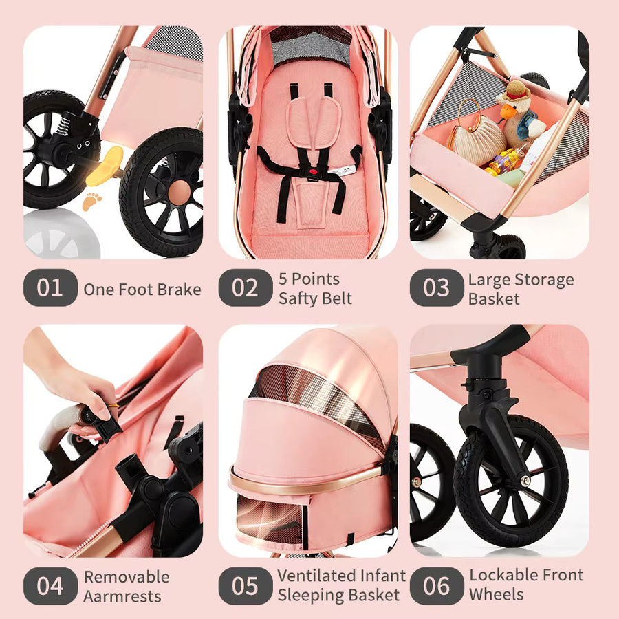 B.childhood 2-in-1 Kinderwagen in Schwarz mit wendbarem Sitz und faltbarem Säuglingsbuggy - Bild 2
