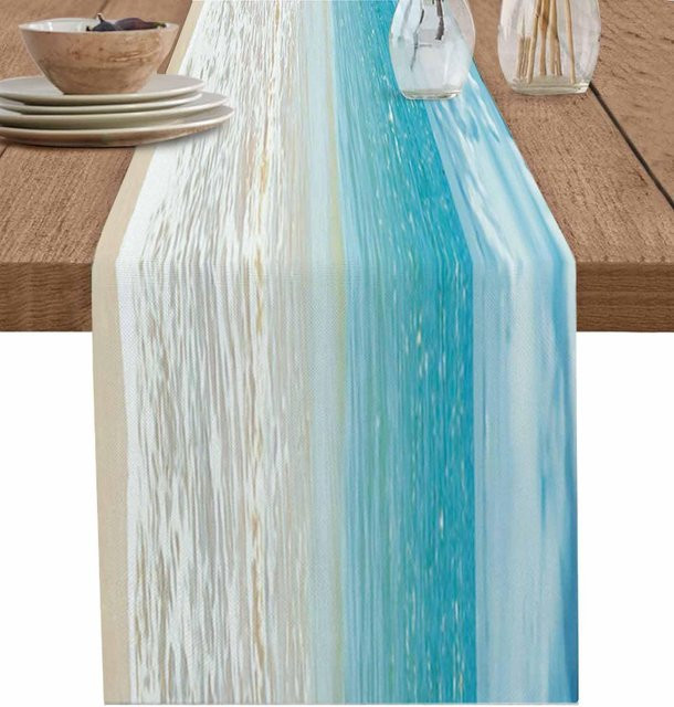 JINGYUE Pet Tischläufer aus Leinen in Blau mit Sommer-Ozean-Design, B/T: 150 x 33 cm - Bild 1