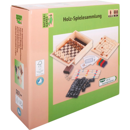 VEDES Holz-Spielesammlung 50 in 1 Familienspiel für Kinder ab 5 Jahren