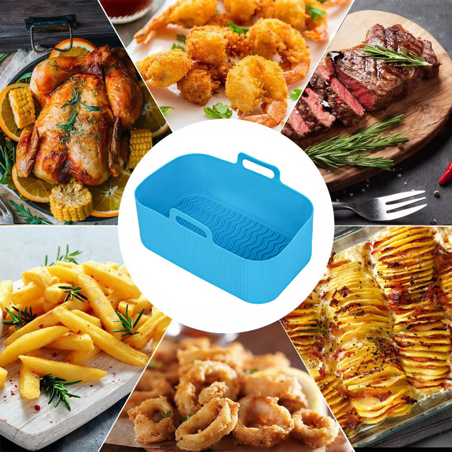 2er-Set wiederverwendbare Silikon Backformen für Ninja Air Fryer mit Dual-Korb, rechteckig, Blau - Bild 4