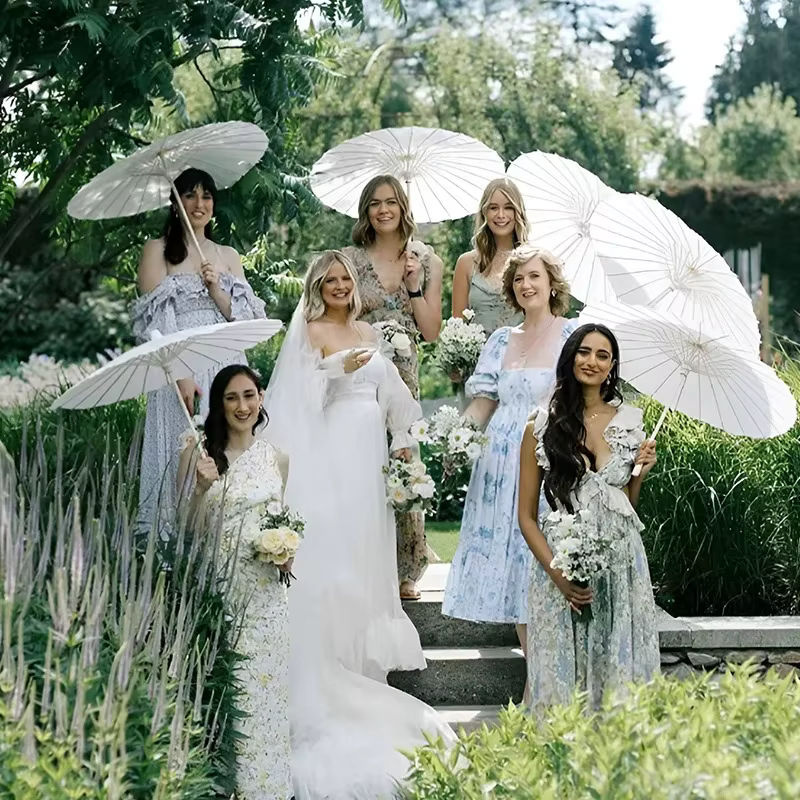 Merylover Chinesischer Papier Sonnenschirm in Weiß als Rustikale Dekoration für Hochzeit und Baby Shower - Bild 3