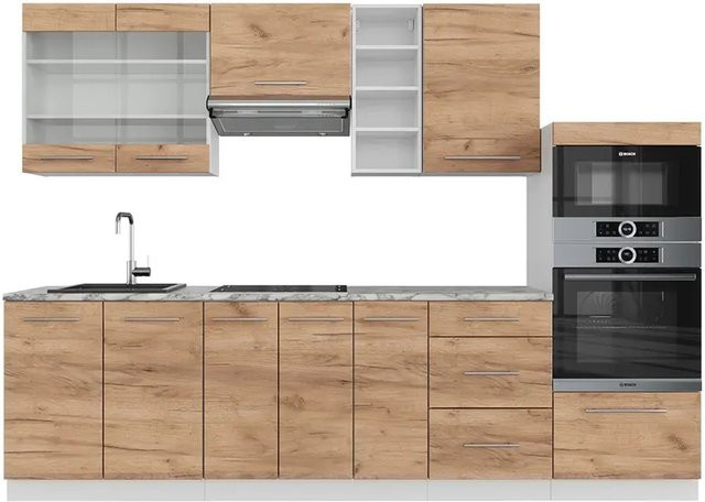 Vicco Küchenzeile Fame-Line Einbauküche in Weiß und Eiche, Breite: 280 cm, modern mit Soft-Close-Türen - Bild 2