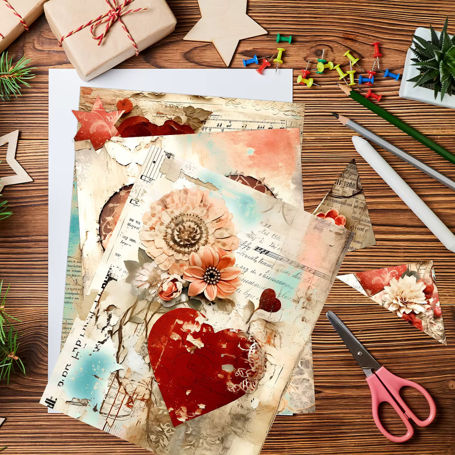 30 Blatt Bastelpapier Vintage-Herz-Rosen-Serie für DIY-Geschenke und Kartenherstellung - Bild 4