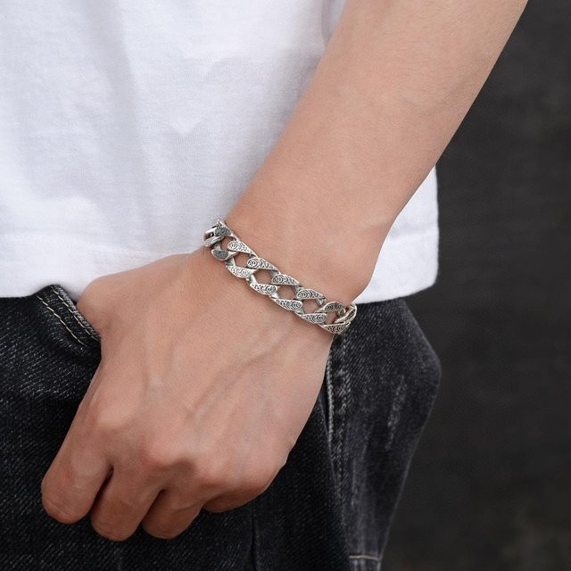 Wucifang Jewelry Armband, 925 Sterling Silber, Rattan Gras Muster, 20cm, Unisex, grau - Bild 1