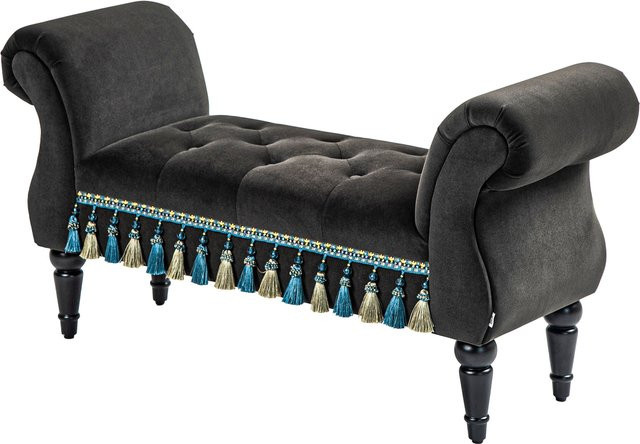 HOMCOM Polsterbank für Schlafzimmer und Wohnzimmer mit Stauraum und Armlehnen in Dunkelgrau, Samtoptik, B/T/H: 117 x 45 x 58 cm - Bild 1