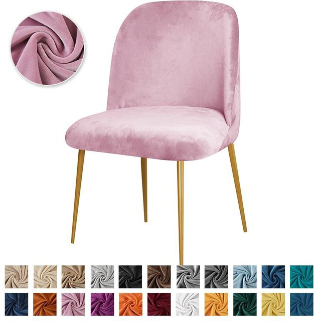 Household supplies MH Elastische Esszimmerstuhlhusse aus Samtstoff in Pink, Stretch-Stuhlbezug für Esstischstühle - Bild 1