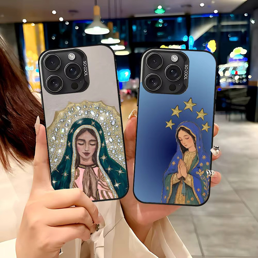 Stoßfeste Handyhülle mit Virgen Mary Virgin De Guadalupe Motiv für iPhone 11 bis iPhone 17 Pro Max Plus in Silber und Multicolour - Bild 2