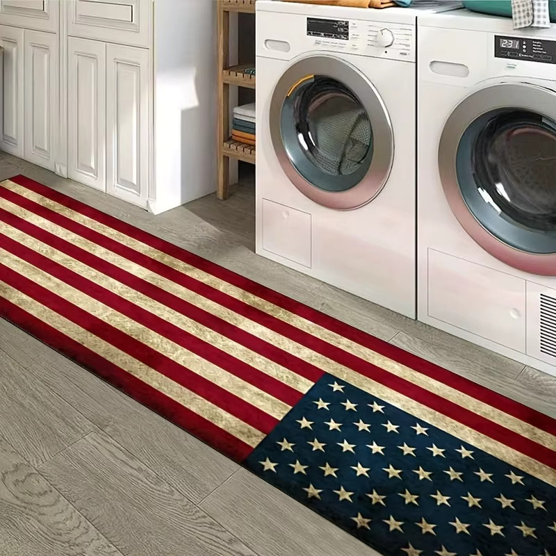 VIKAMA Vintage-Läufer-Teppich mit USA-Flaggen-Design, rutschfest und waschbar, Flurteppich in Rot, Weiß und Blau - Bild 3