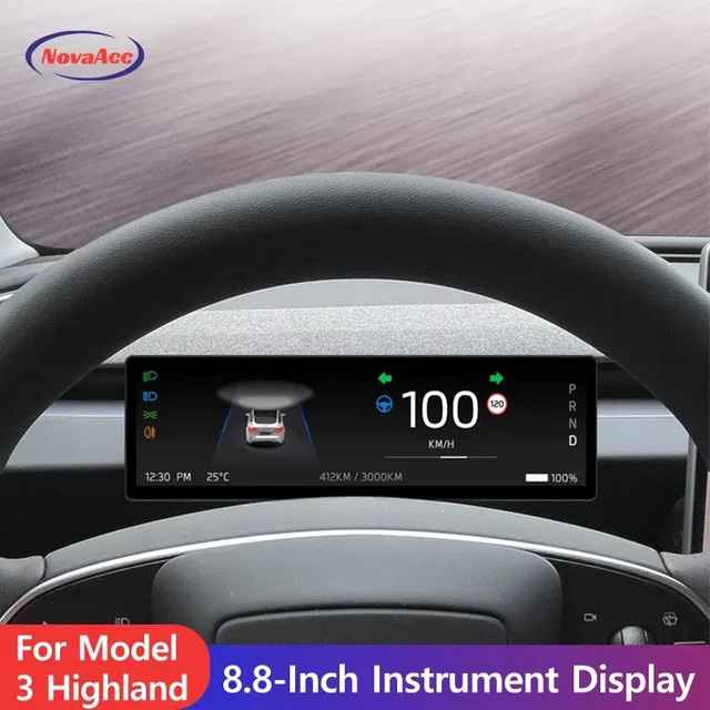 8,8 Zoll IPS Touchscreen Dashboard-Display für Tesla Model Y und Model 3 (2021-2026) mit AMD Ryzen Linux-System, CarPlay und HUD in Schwarz - Bild 1