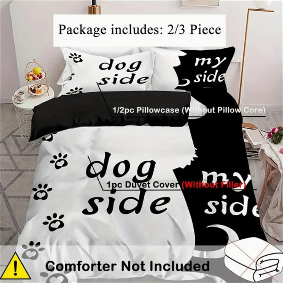 Binchi Fitness Bettwäsche-Set mit Hunde-Muster in Schwarz-Weiß, 2/3-teilig aus Mikrofaser, B/H: 135 x 200 cm - Bild 2