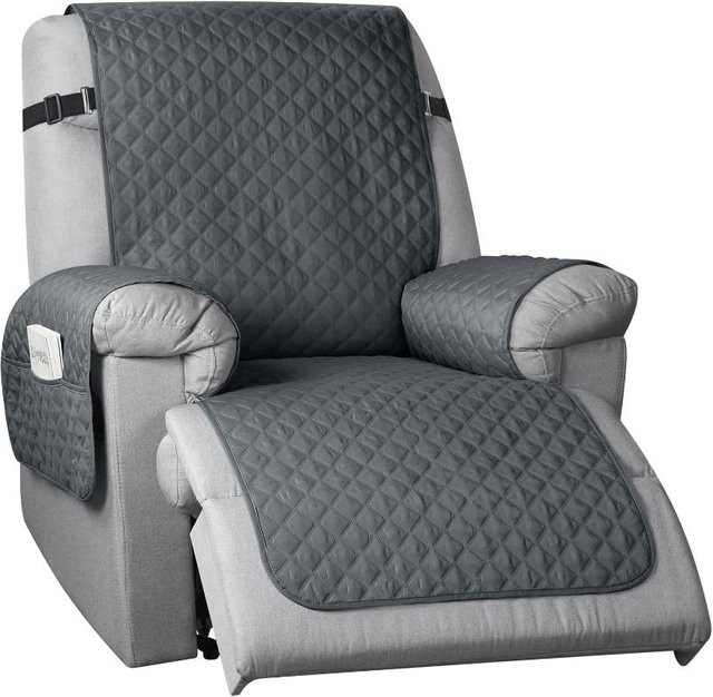 Rutschfester 1 Sitzer Sesselbezug in Grau, wendbarer und waschbarer Schutzbezug für Armchairs aus Polyester-Elastan-Mix - Bild 1