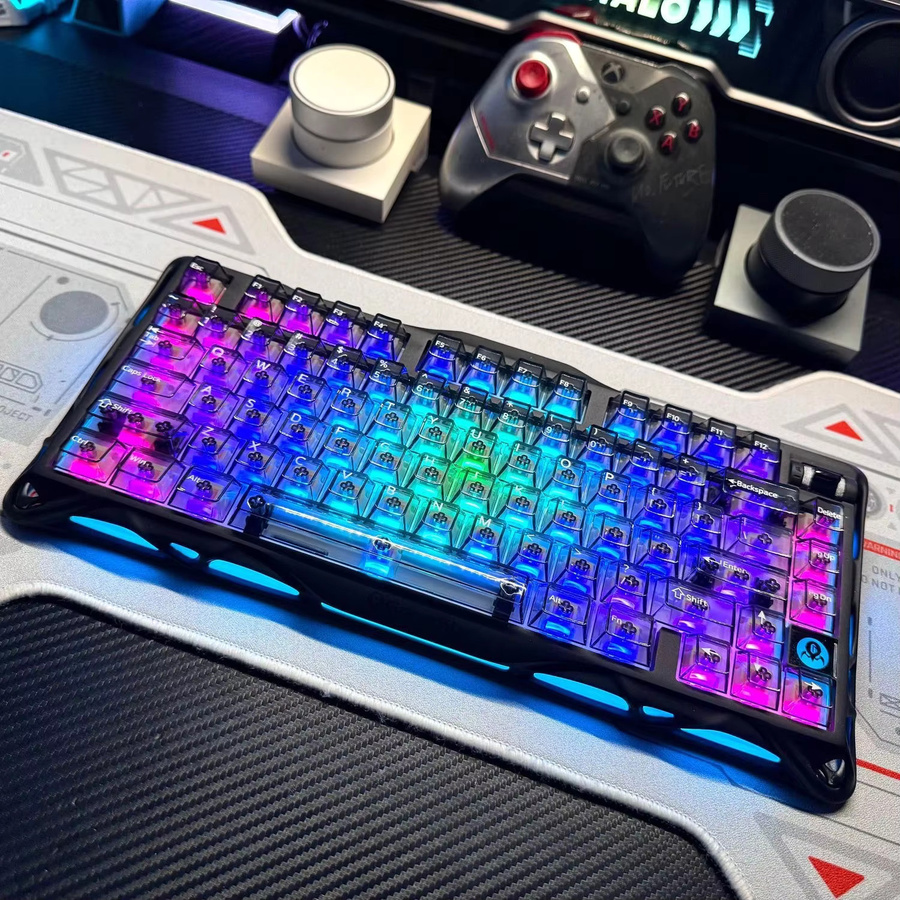 Oeny Transparente PC-Tastenkappen im Cherry-Profil für MX-Switches, 132 Stück, Schwarz, UV-Druck, Kristall-Design für Gaming-Tastaturen - Bild 2