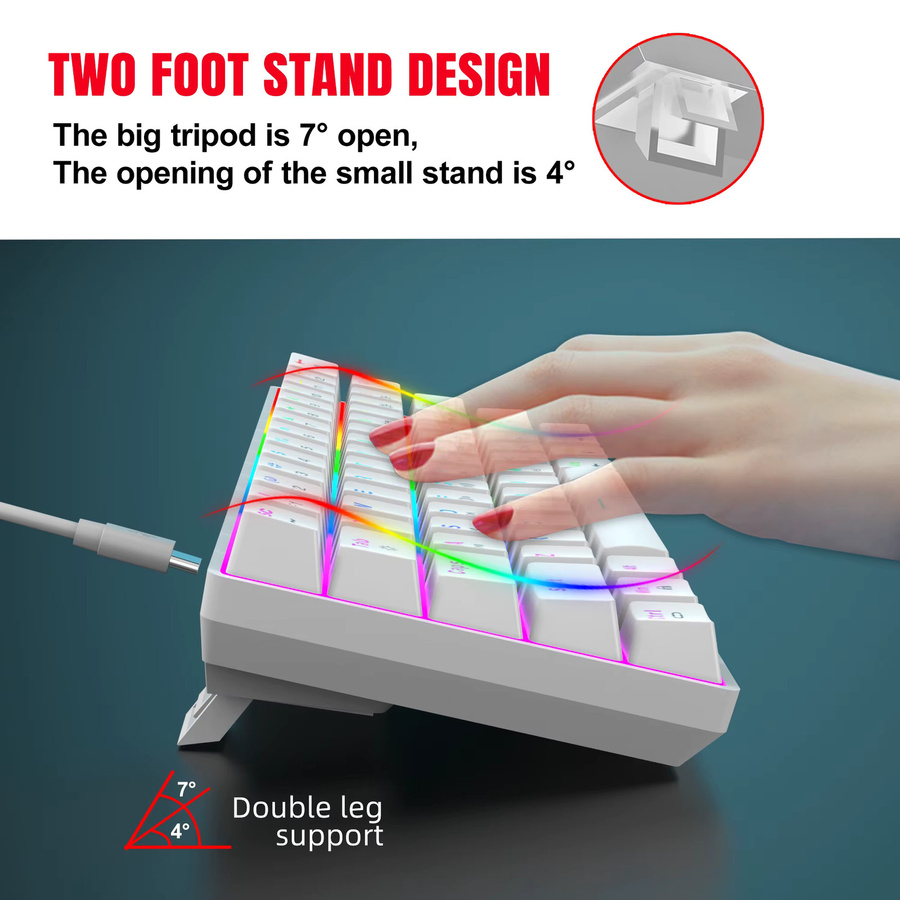 HXSJ Mini Mechanische Gaming-Tastatur mit 61 Tasten, RGB-Beleuchtung, Roten Schaltern und Hot-Swap-Funktion, USB-C, Schwarz/Weiß - Bild 3