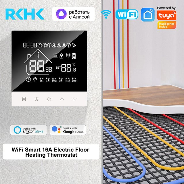 RKHK S4HGB Wifi Smart Heizung Thermostat mit LCD Display und Sprachsteuerung für Alexa und Tuya/Alice zur Steuerung von Elektro- und Wasser-Bodenheizungen - Bild 1