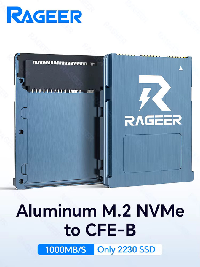 RAGEER 2230 M.2 NVMe SSD auf CFExpress Typ-B Aluminium-Adapter in Blau für Canon R3/R5C und Nikon Z6/Z7/Z8/Z9/D6 - Bild 1
