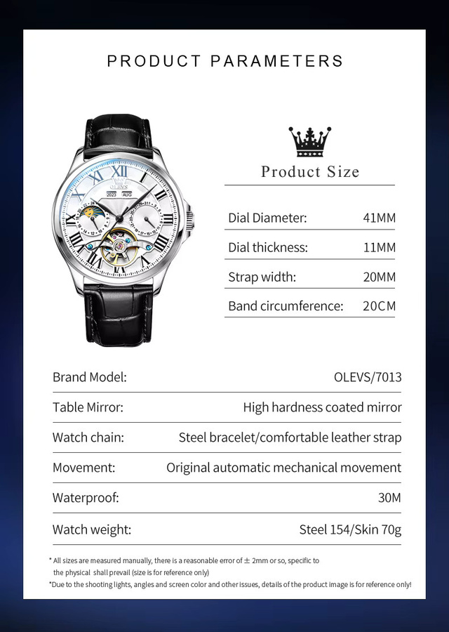 OLEVS Armbanduhr, Automatik, Edelstahl, Leder, Mondphase, Herren - Bild 6