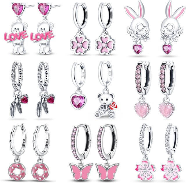 Ohrringe 925 Silber, Herz, rosa, Damen - Bild 1